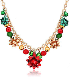 Christmas Necklace X-Mas Jingle Bell Necklaces Present Bow Pendant Necklace Present for Women Girls