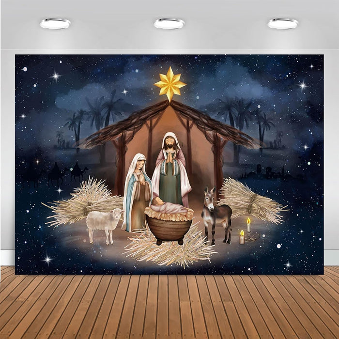 Nativity Scene Backdrop Christmas Jesus Birthday Party Decorations Banner Nativity Backdrop (7x5ft)