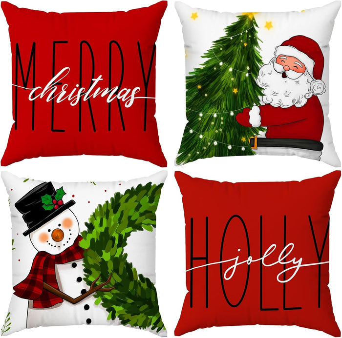 Red Christmas Pillow Covers 18x18 Set of 4 Christmas Decorations Winter Holiday Decor Throw Cushion Case