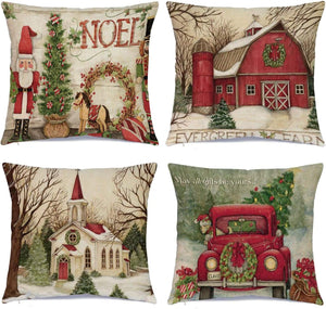 Christmas Pillow Covers 18 x 18 Inches Set of 4 - Xmas Series Cushion Pillow Cover