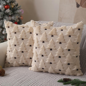 Set of 2 Beige Christmas Tree Throw Pillow Cases Decorations, 18 x 18 inches