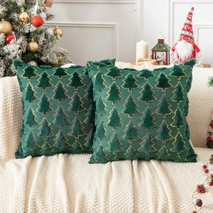 Set of 2 Soft Fluffy Luxury Sparkling Sequin Pillowcases for Couch Sofa Holiday Festivals Home Décor 20x20 Inch Dark Green