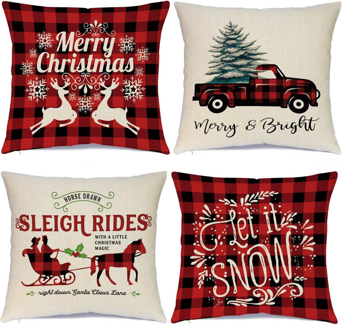 18 x 18 Inches Set of 4 - Xmas Series Cushion Cover Case Pillow Custom Zippered Square Pillowcase