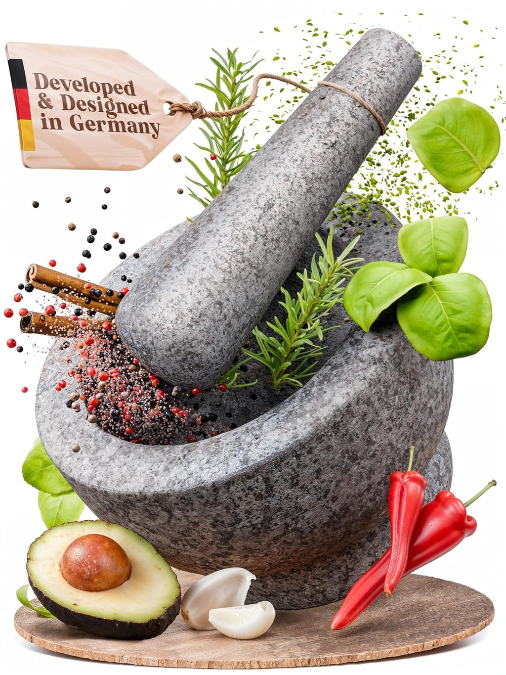 1.5 Cup-Capacity Mortar and Pestle Set - Unpolished Heavy Granite for Enhanced Performance and Organic Appearance, Gray 1.5-Cups