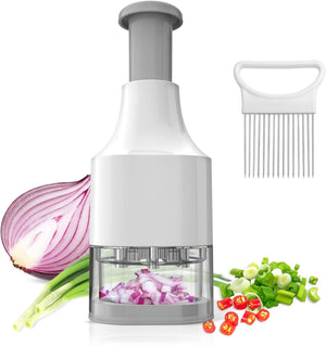 Food Chopper with Stainless Steel Blade Chopper - Veggie Chopper with Container, Gray