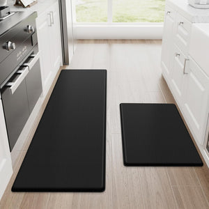 2PCS Kitchen Rugs, Cushioned Anti Fatigue Kitchen Mats for Floor, Non-Slip Standing Desk Mat, 17.3"×30"+17.3"×47",Black