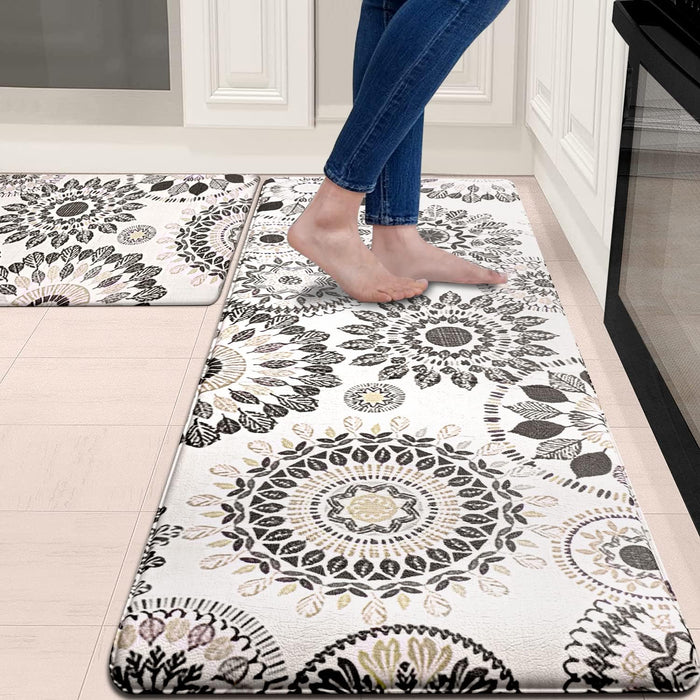 Cushioned Anti Fatigue Kitchen Rug Set, 2 Pieces Non Slip Waterproof Kitchen Mats for Floor, Multicolor