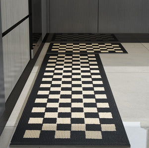 Kitchen Mats for Floor Set of 2, Kitchen Rugs Non Slip/Skid Washable Runner Rugs, Black Checkered