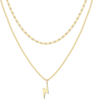 14K Gold Plated Polished Lightning Cluster Pendant Necklace | 14x1.2x6mm Yellow Gold Plated Necklace