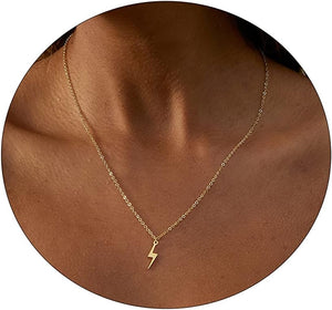 18K Gold Plated Dainty Lightning Bolt Gold Pendant Necklace Flower Pendant