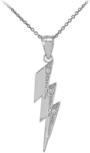 925 Sterling Silver CZ-Studded Lightning Bolt Charm Pendant Necklace