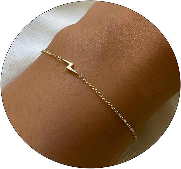 14K Gold Plated Cross Pearl CZ Leaf Bracelets Set Gold Layering Bracelets Everyday Jewelry, Lightning Gold