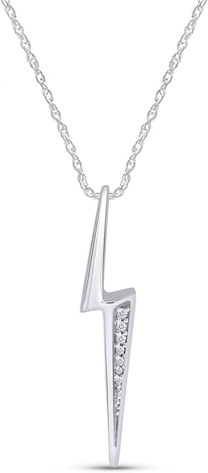 Lightning Bolt Pendant Necklace White Cubic Zirconia or Moissanite Diamond Flash Thunder Pendant Charm