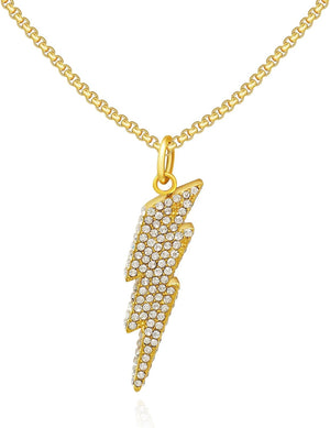 Lightning Bolt CZ Iced Out Necklace for Men,Fake Diamond Thick Cuban Link Chain