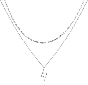 /Lightning Bolt Layered Necklace Sterling Silver Paperclip Chain Preppy Necklaces Jewelry Gifts For Women