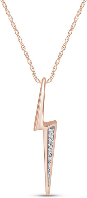 Lightning Bolt Pendant Necklace White Cubic Zirconia or Moissanite Diamond Flash Thunder Pendant Charm in 14K Gold Over Sterling Silver