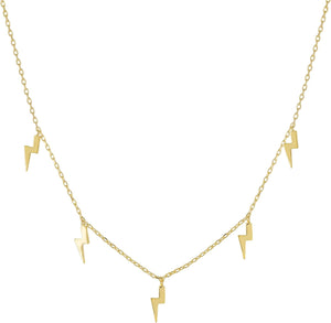 14K Gold or Rhodium Plated Charm Necklace - Lightning Bolt Pendant