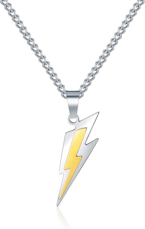 Golden Lightning Bolt Stainless Pendant Necklace for Men Women