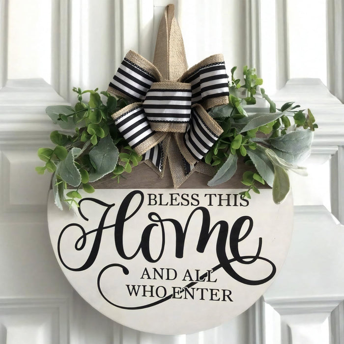 Welcome Sign for Front Door, Rustic Round Wood Wreaths Wall Hanging Outdoor Decor