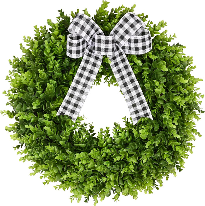 24" Faux Round Boxwood Wreath, Vlorart Artificial Boxwood Wreath Front Door Wreaths Artificial Spring Summer Greenery Decor