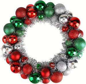 13in/33cm Christmas Ball Wreath Ornament, Red Green Silver Christmas Decoration