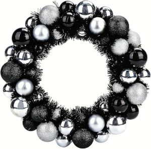 3in/33cm Christmas Ball Wreath Ornament, Black Silver Christmas Decoration, Home Party Front Door