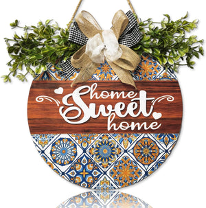 3D Wooden Sign for Front Door, Boho Wreaths Front Porch Decor, Home Sweet Home Indoor Outdoor Sign Hanging