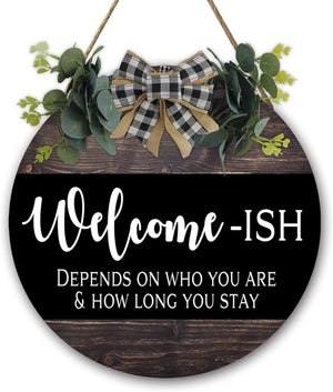 Welcome Sign for Front Door, Front Door Decor for Farmhouse Porch,12 in  Round Wood Wreaths Wall Hanging