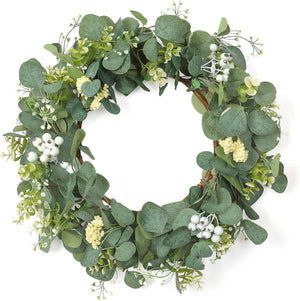 20'' Eucalyptus Wreath Spring Summer Green Wreath with White Berries for Home