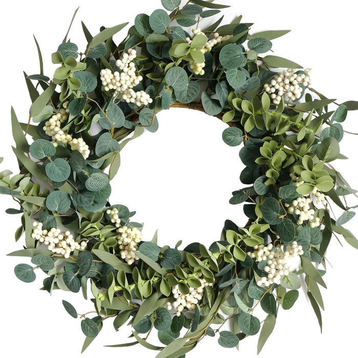 20-inch Artificial Eucalyptus Leaf Wreath Spring Summer Green Leaves Wreath Front Door Wall Hanging Window Decoration