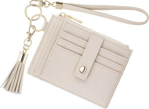 Wristlet Keychain Wallet for Women Slim Rfid Blocking Credit Card Holder, Beige