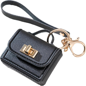 Miniature Leather Handbag Keychain Small Bag Keychain headphone bag Purse Charm Accessories, Black