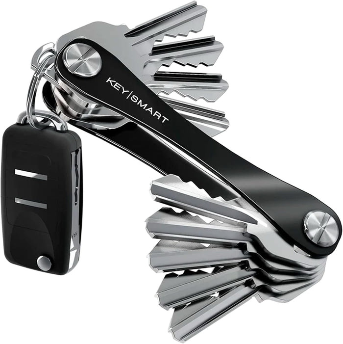 Compact Key Organizer and Holder - Minimalist Keychain Case for Keys, Car Fobs - Expandable to 14 Keys (Black)