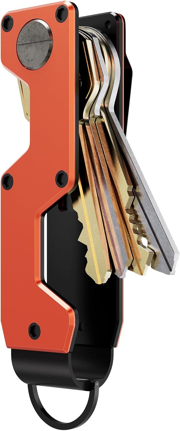 Key Organizer Compact Key Holder Metal Key Chain Minimalist, Orange