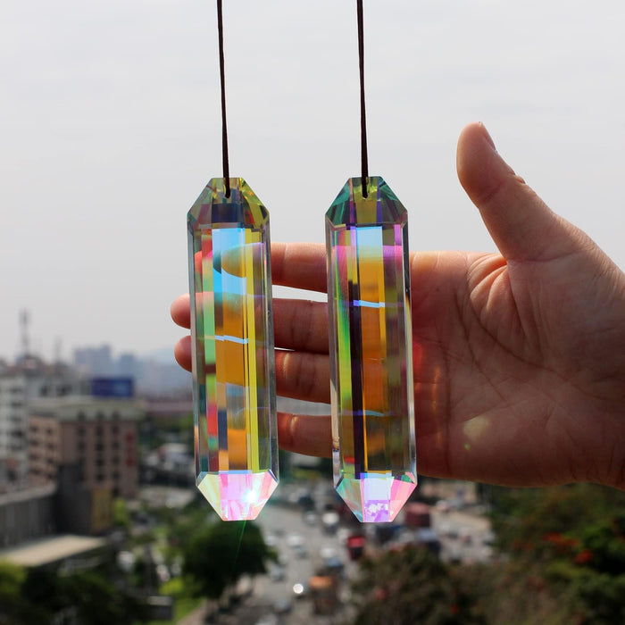 2PCS 5" Large Suncatchers Crystal Prisms, Hanging Sun Catcher with Glass Prism, Rainbow Maker for Windows