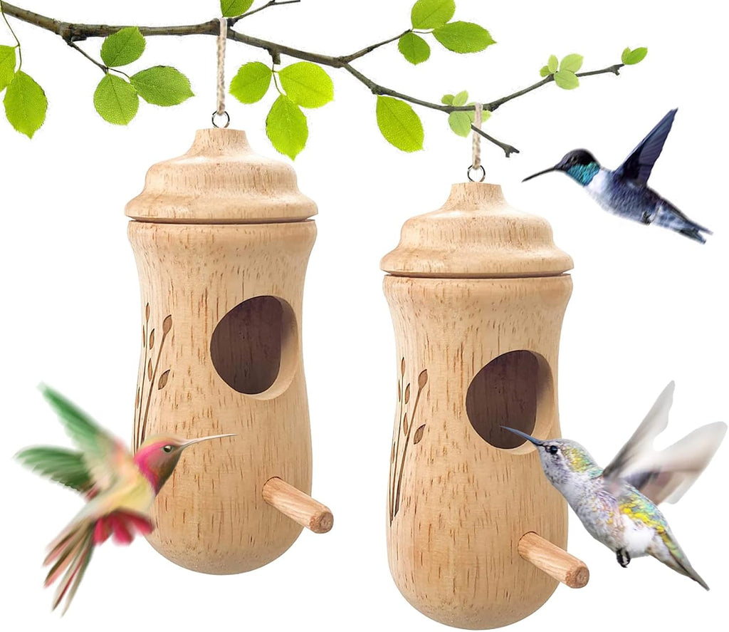 2PCS Hummingbird House 2022 New for Outside Wooden Hanging Hummingbird Houses Garden Decor