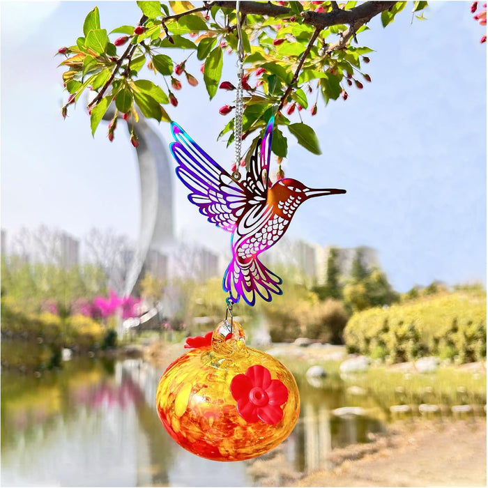 Charming Wind Chimes Hummingbird Feeders for Outdoors Hanging ant and bee Proof, Glass Hummingbird Feeders