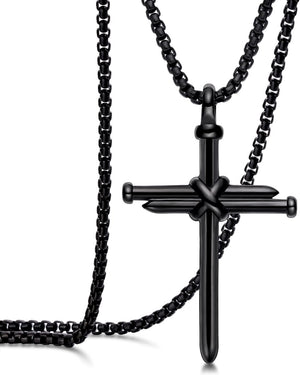 Nail Cross Necklace 316L Stainless Steel Cross Pendant Christian Jesus Jewelry for Men Women