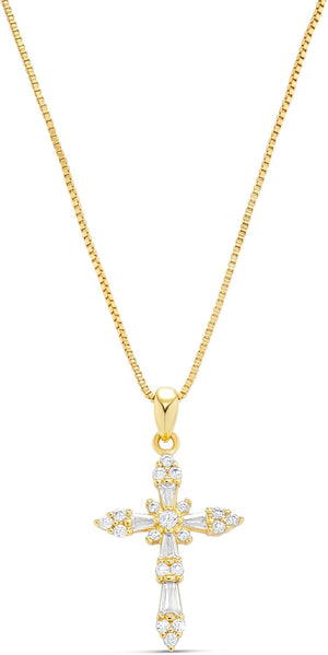 14K Gold Plated Cross Necklace for Women, Silver Cross Necklaces for Women, 18 inches Chain with Cross Pendant