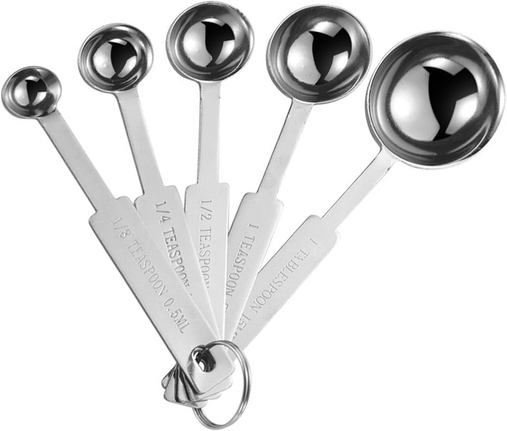 5PCS Measuring Spoons Set, Includes 1/8 tsp, 1/4 tsp, 1/2 tsp, 1 tsp, 1 tbsp, Food Grade Stainless Steel measuring cups