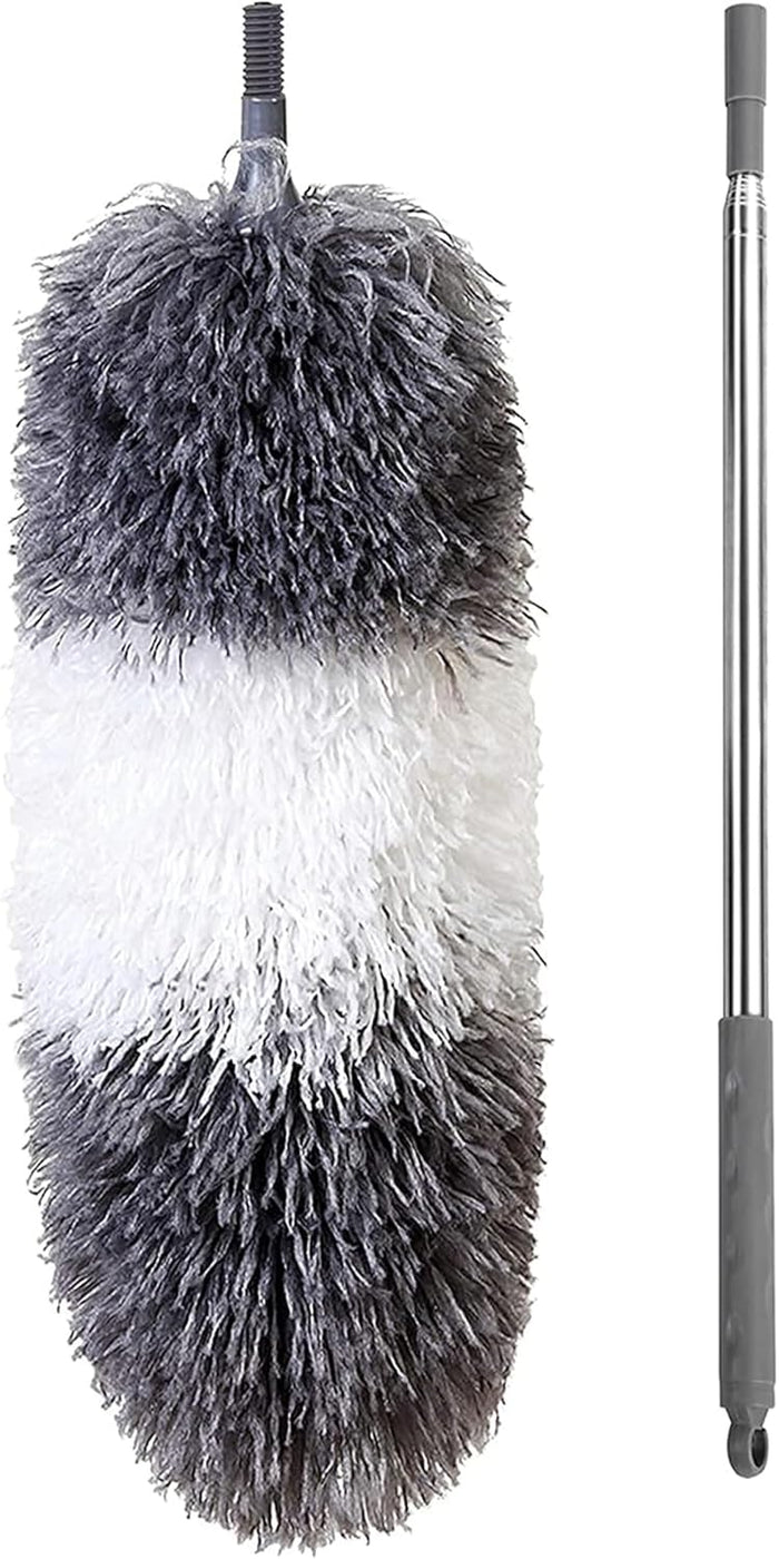 Microfiber Feather Duster with Extendable Pole and Bendable Head, 100" Telescoping Duster for Cleaning Ceiling, Fan, Furniture