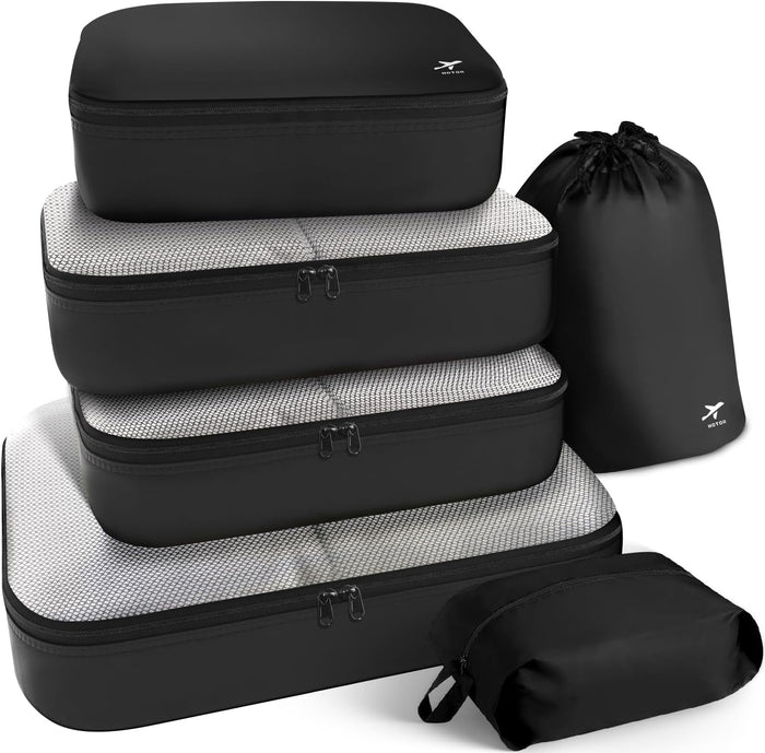 Packing Cubes for Suitcases - 6 Pieces, Light Packing Cubes for Travel, Premium Suitcase Organizer Bags Set, Space-Saving Luggage Organizers, Travel Accessories and Essentials, Black