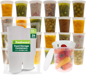 Freshware Food Storage Containers [24 Set] 32 oz Plastic Deli Containers with Lids, Slime