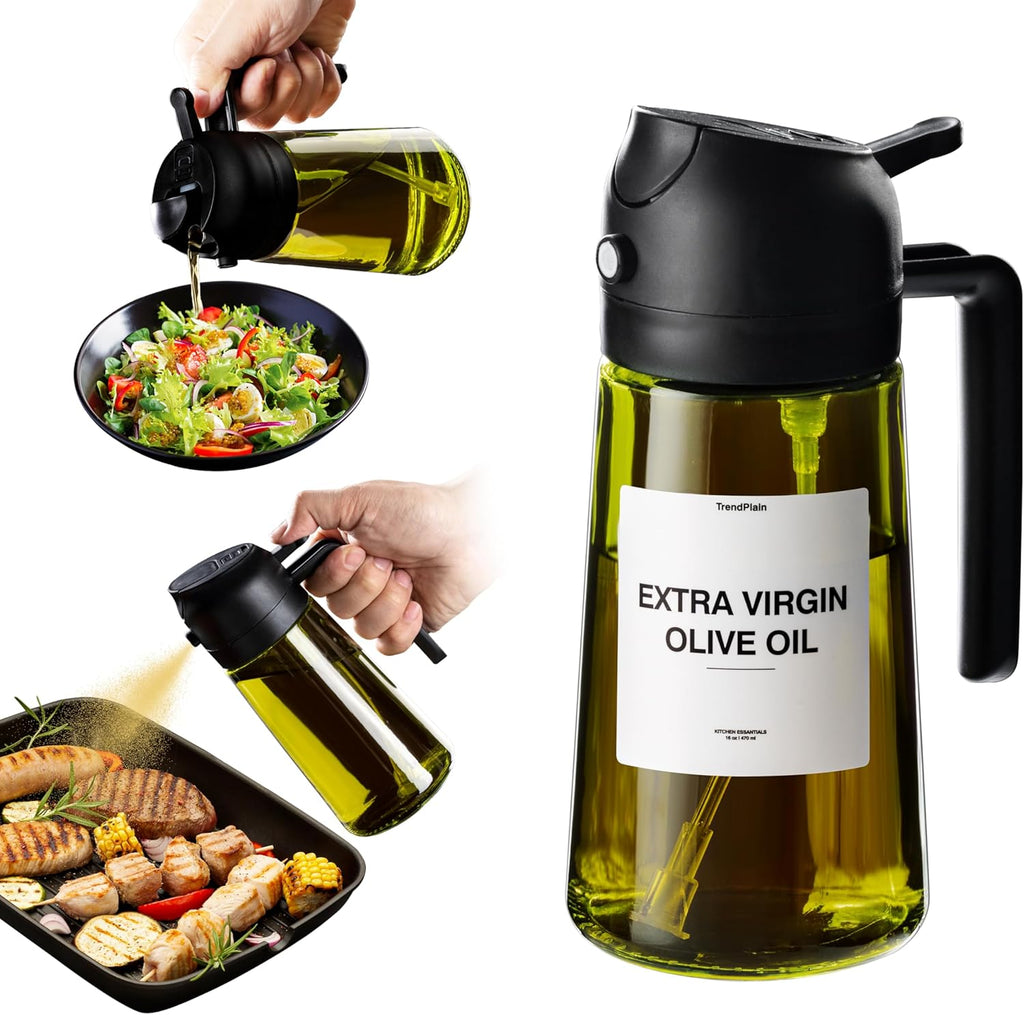 Olive Oil Dispenser Bottle for Kitchen Gadgets and Air Fryer Accessories - Olive Oil Sprayer for Cooking w/Stickers (Light Blockage) - Black