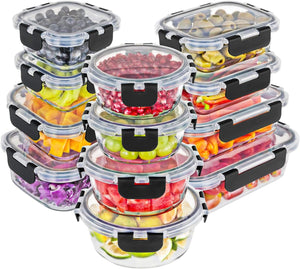 Glass Storage Containers with lids Set | Ultimate 24pc Set with BPA-Free Airtight Locking Lids for Lunch, Food Storage, Meal Prep, Safe in Fridge, Freezer, Dishwasher Safe for Easy Clean