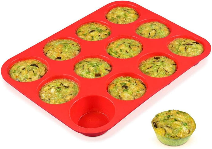 12 Cups Silicone Muffin Pan - Nonstick Cupcake Pan 1 Pack Regular Size Silicone Mold for Baking