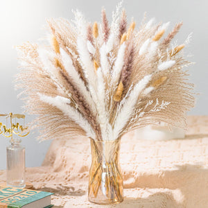 Natural Pampas Grass 8kind Grass Mix Bouquet | Dried Pampas Bouquet for Wedding Boho Flowers Home Table Decor Desk Decor, Rustic Farmhouse Decor (93PCS)