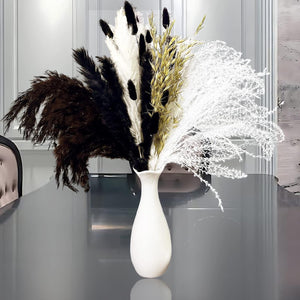 White and Black Dried Pampas Grass 17.7in Natural Dried Flowers Bouquet Pampas Grass Bunny Tail Vase Filler for Boho Pompous Grass Table Home Decor