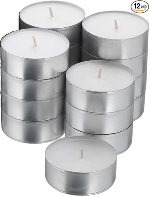 White Unscented 4 Hour Burn Tea Light Candles (12 Pack) | Smokeless + Long Lasting + Even Burning | Mess Free Candles That Will Light Up Your Home