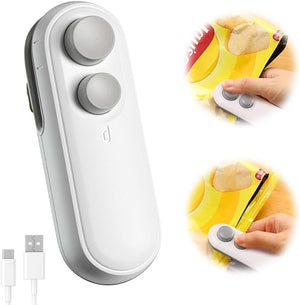 2 in 1 Mini Bag Sealer for Sealing and Cutting, 2025 New Portable Rechargeable Handheld Vacuum Food Sealer Bag Sealing Machine for Chips Snacks Plastic Bags Fresh Storage (White)